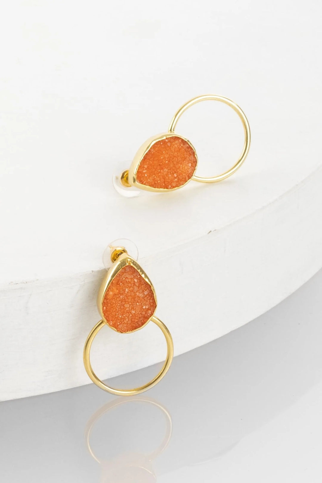 Druzy Adorned Hoop Earrings Orange