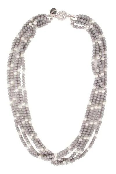 Short Crystal Pearl Necklace Grey