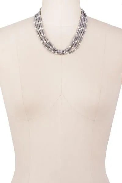 Short Crystal Pearl Necklace Grey