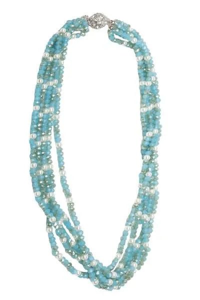 Short Crystal Pearl Necklace Turquoise