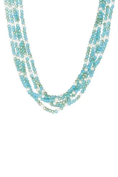 Short Crystal Pearl Necklace Turquoise