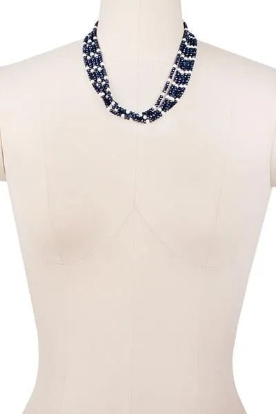 Short Crystal Pearl Necklace Navy