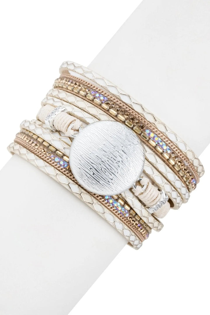 Optical Leather Bracelet Ivory