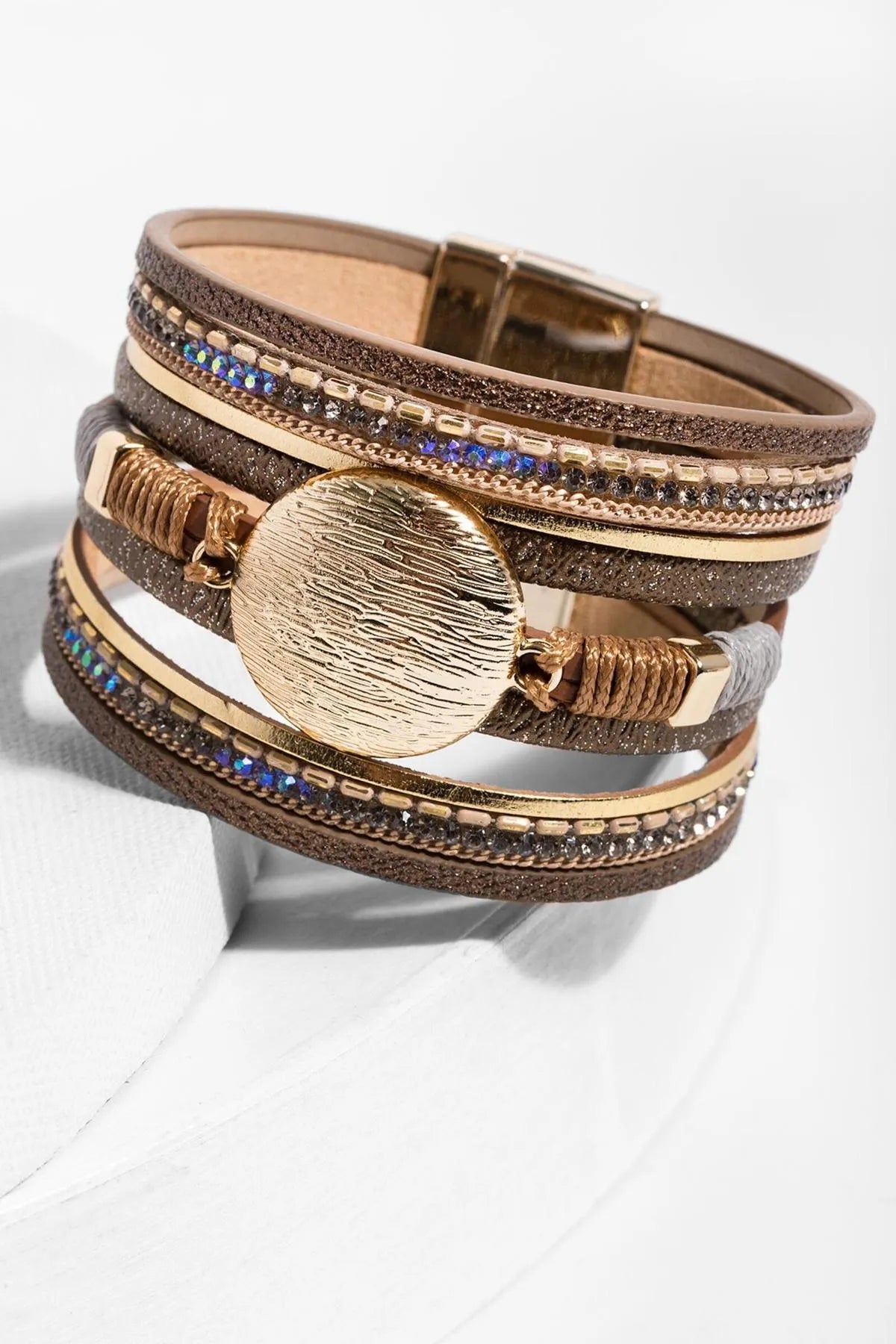 Optical Leather Rhinestone Bracelet | SAACHI