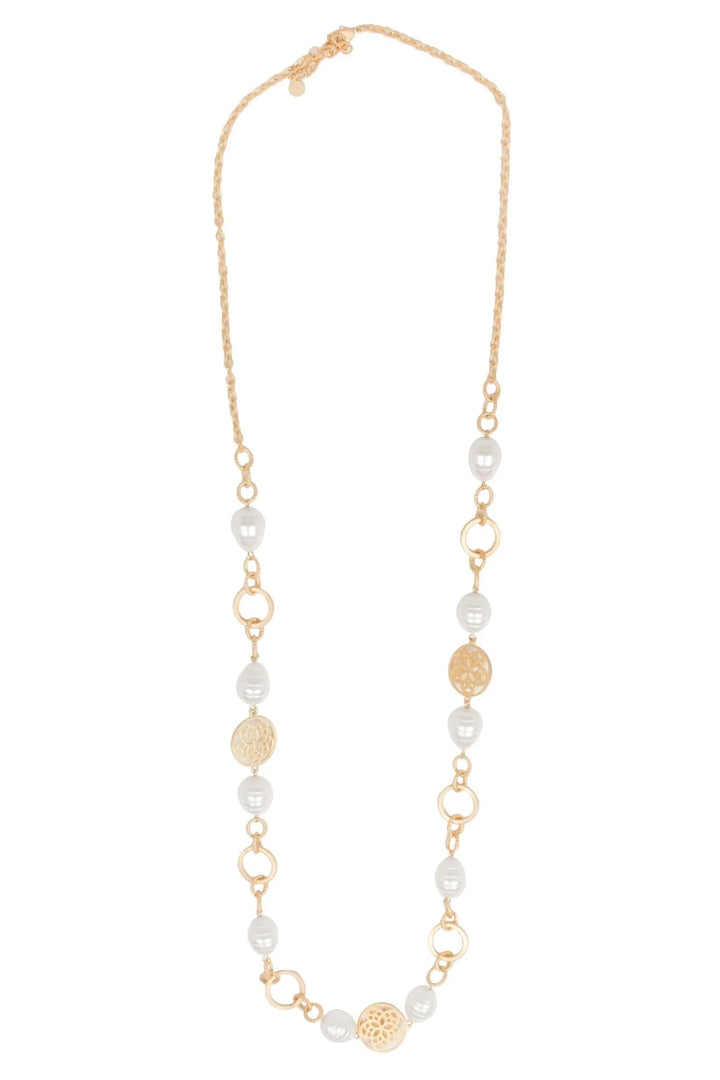 Medallion Pearl Necklace Gold
