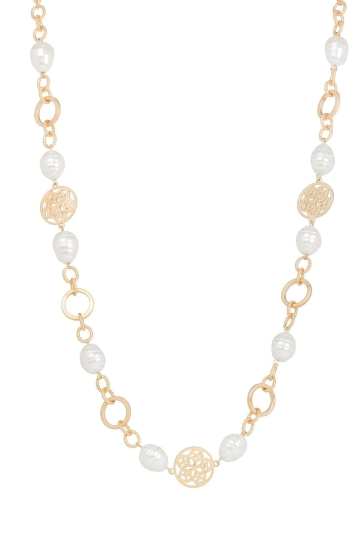 Medallion Pearl Necklace Gold