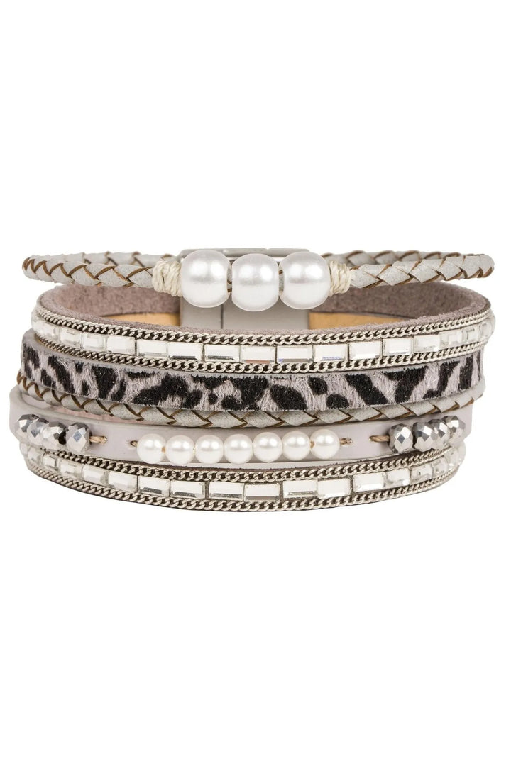 Wild About Pearls Leather Bracelet Silver