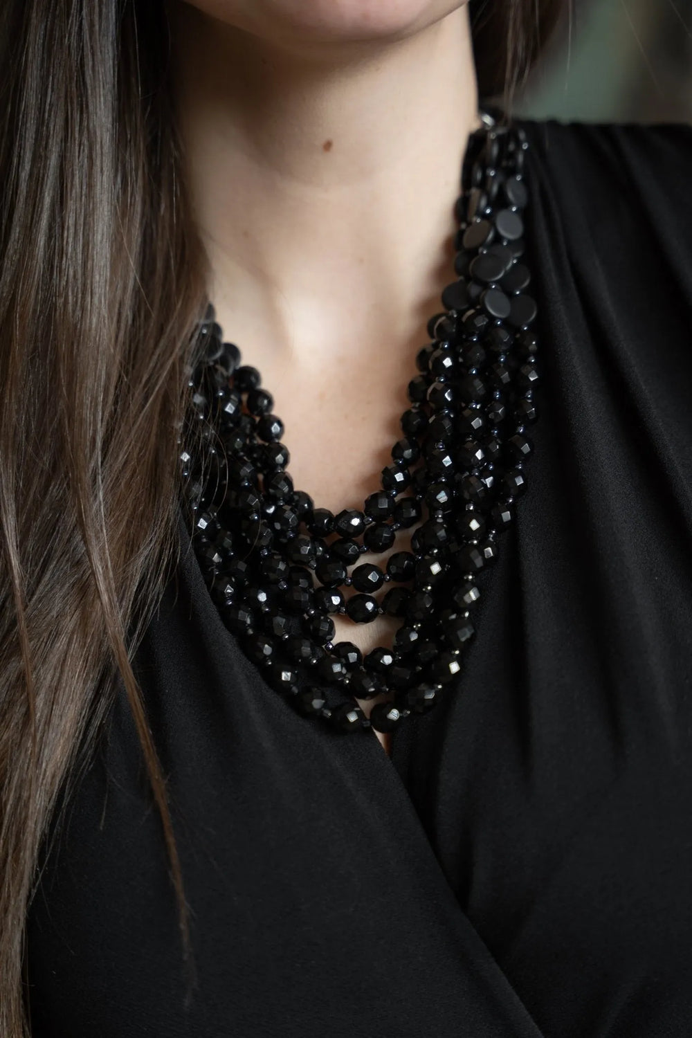 Chunky Beaded Necklace Black