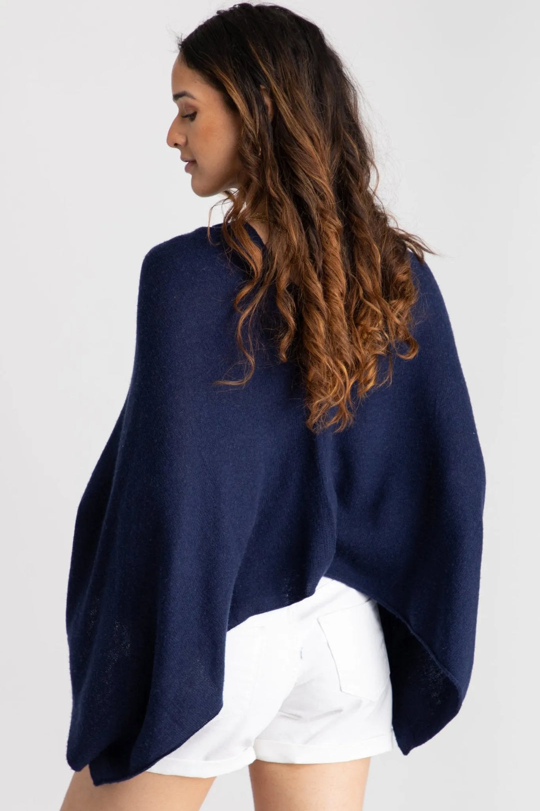 Heart Cashmere and Silk Poncho Midnight Blue