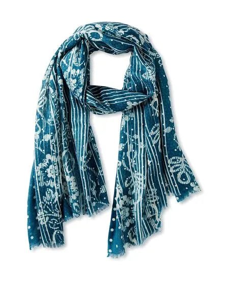 Multi Pattern Bordered Wool Scarf Teal