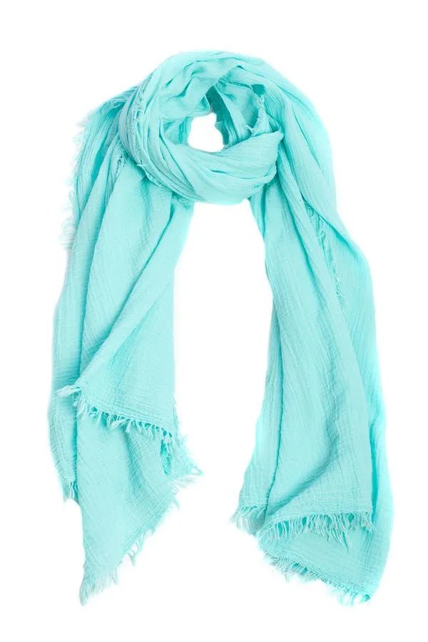 Solid Cotton Fringed Scarf Medium Turquoise