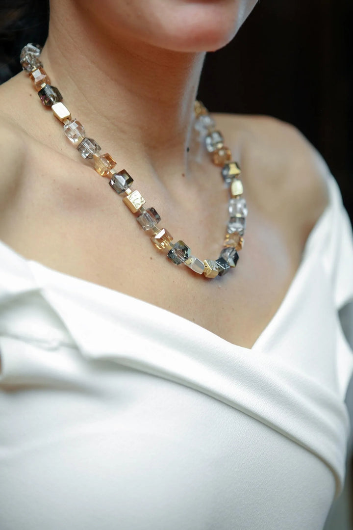 Faceted Bead and Stone Necklace Navy