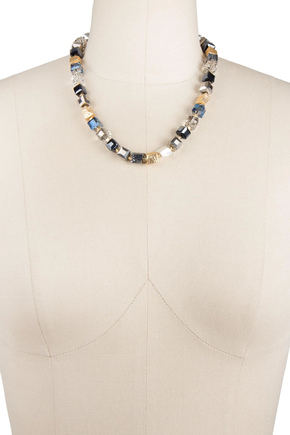 Faceted Bead and Stone Necklace Navy