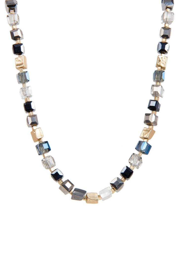 Faceted Bead and Stone Necklace Navy