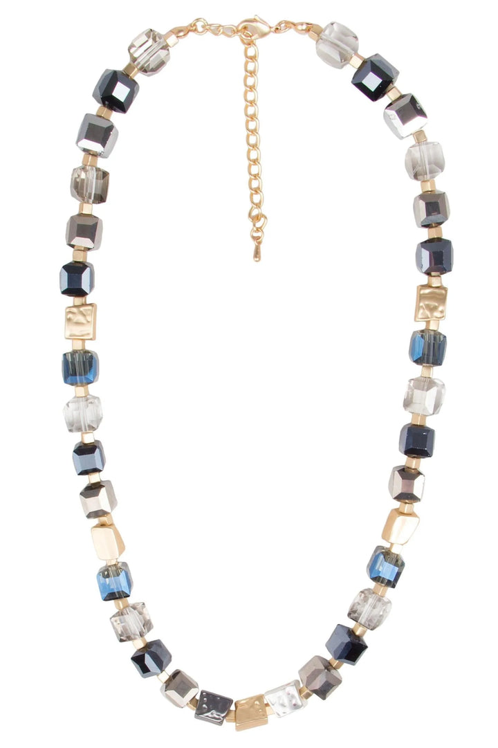 Faceted Bead and Stone Necklace Navy