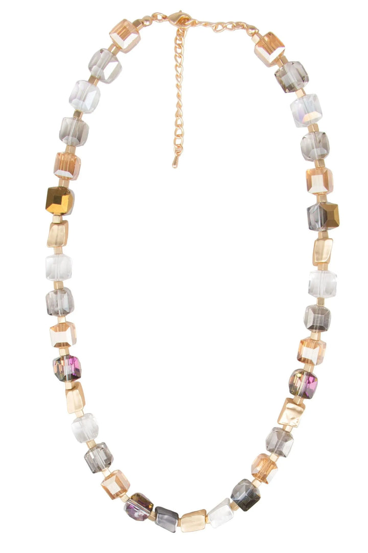 Faceted Bead and Stone Necklace Gold