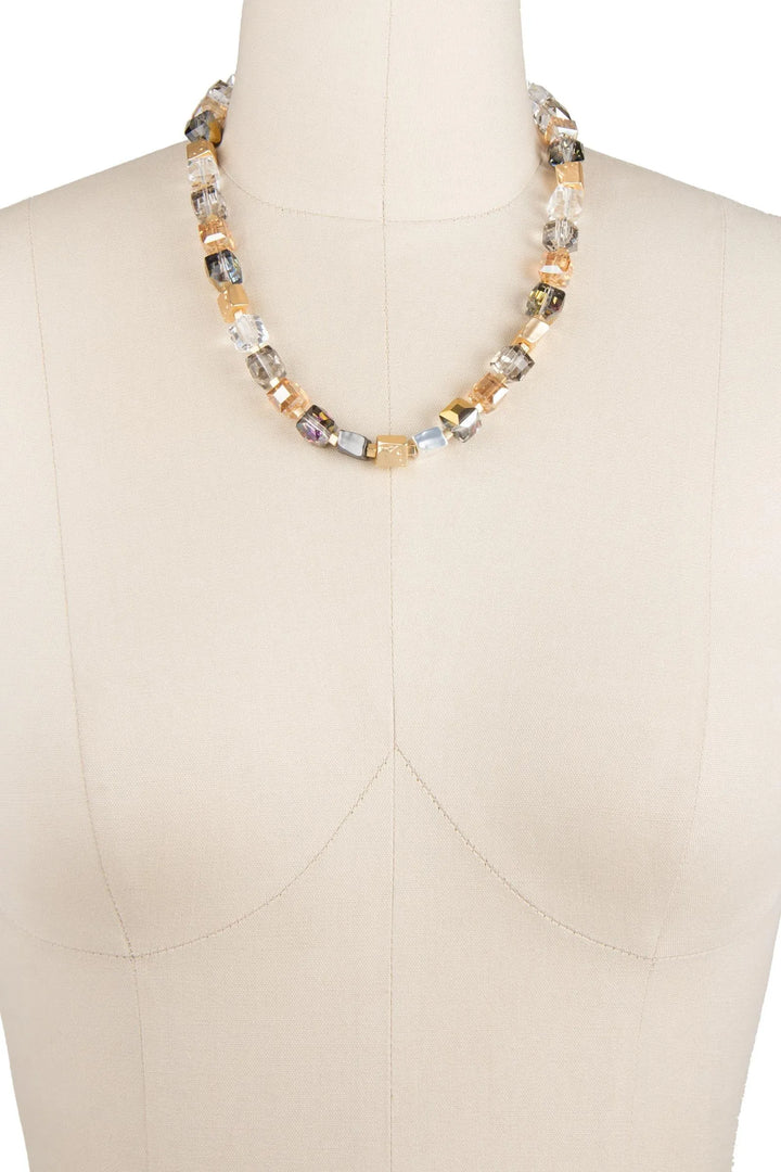 Faceted Bead and Stone Necklace Gold