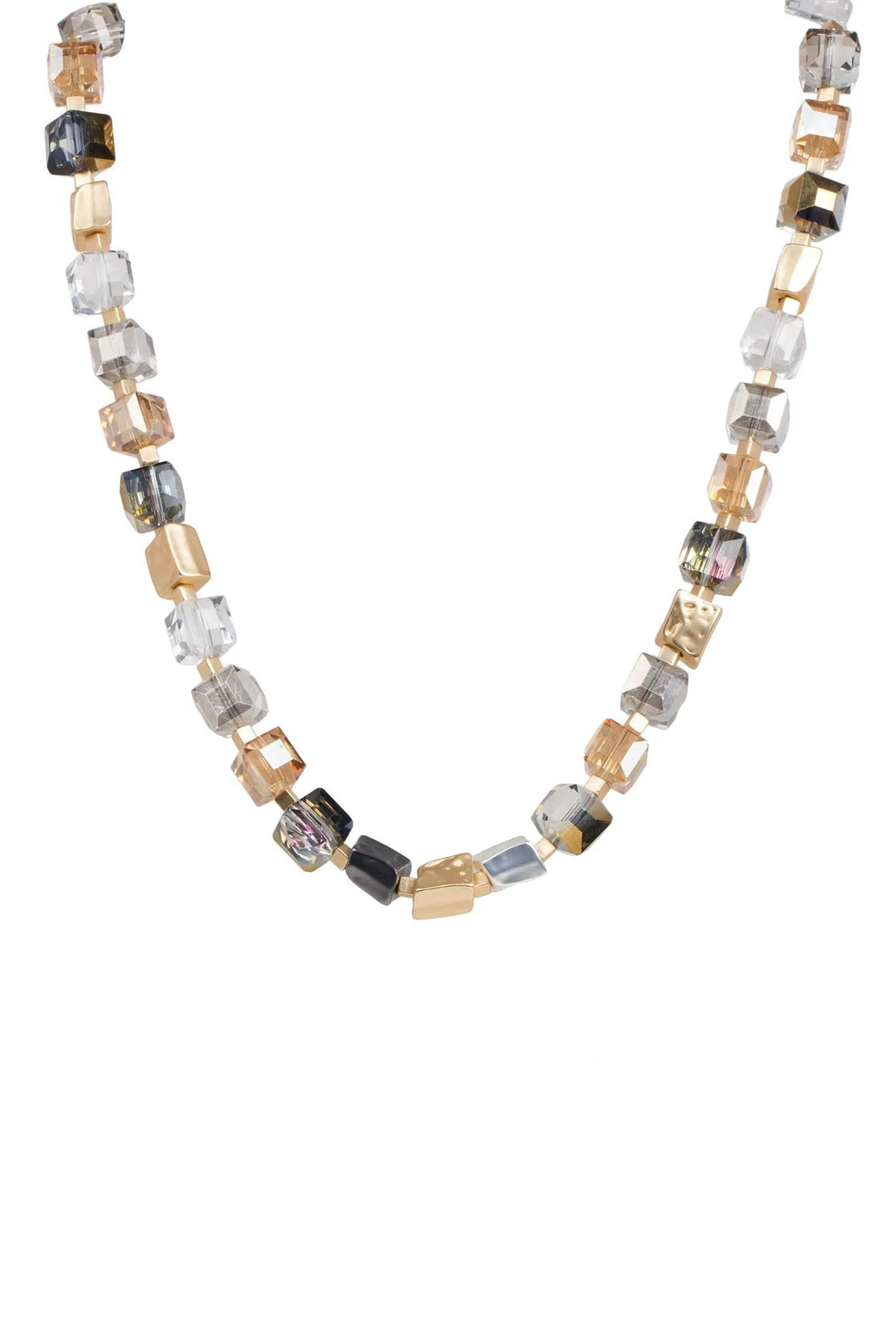 Faceted Bead and Stone Necklace Gold