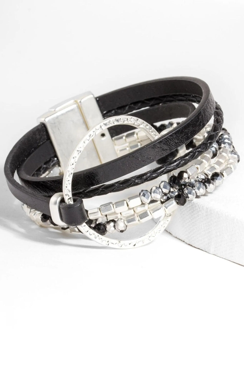 Go With The Flow Leather Bracelet Silver