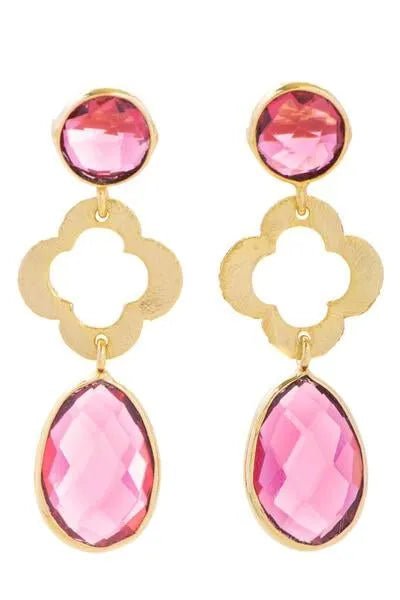 Quatrefoil Dangle Gemstone Earring Pink