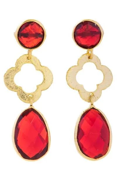 Quatrefoil Dangle Gemstone Earring Red