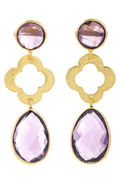 Quatrefoil Dangle Gemstone Earring Purple