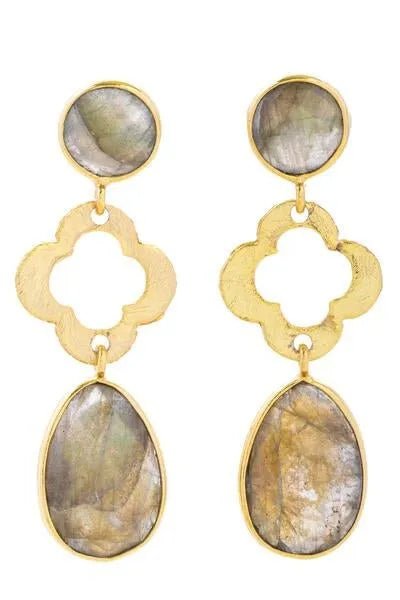 Quatrefoil Dangle Gemstone Earring Olive