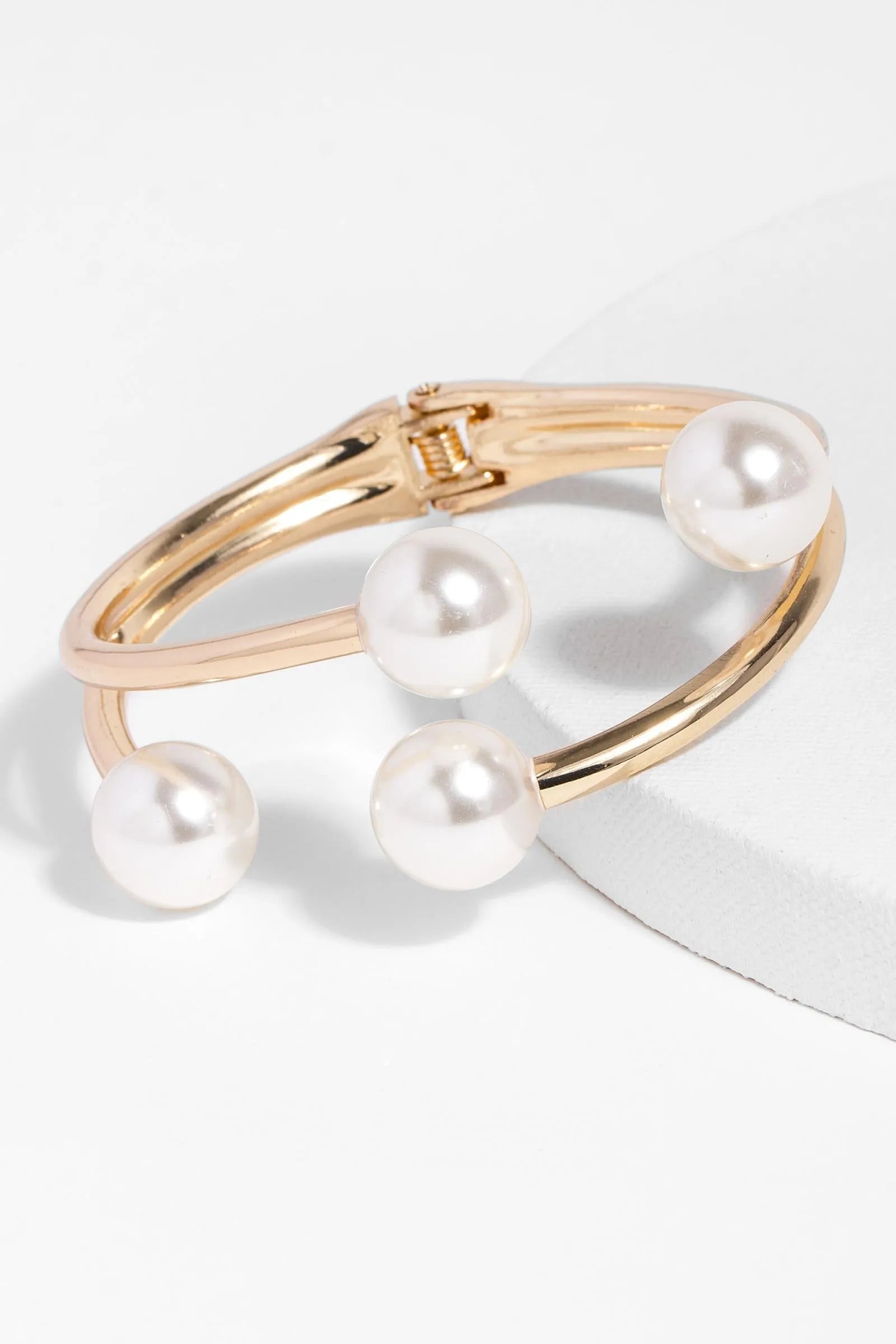 gold hinged pearl cuff bracelet