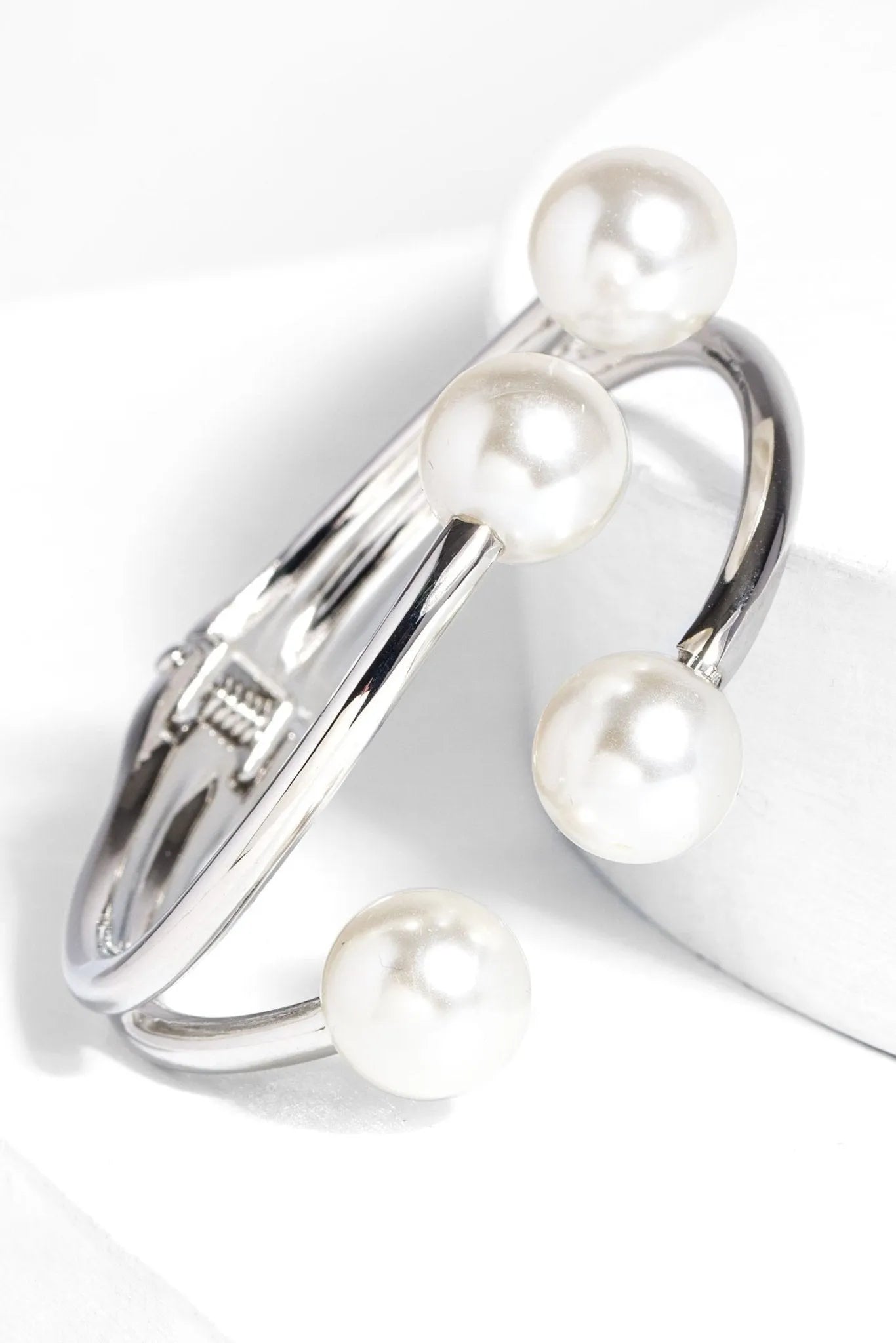 silver hinged pearl cuff bracelet