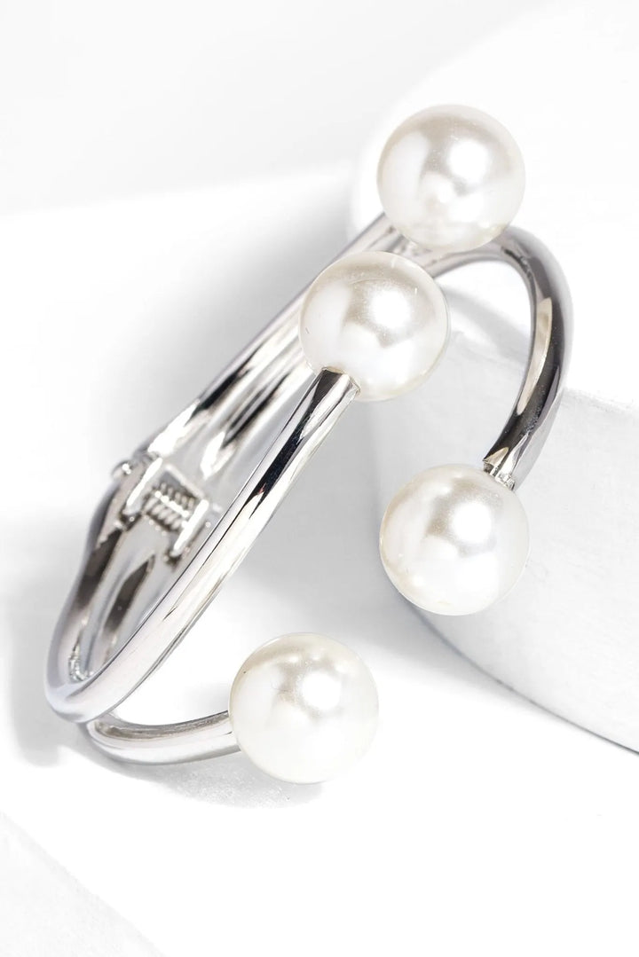 Hinged Pearl Cuff Bracelet Silver
