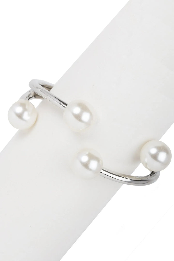 Hinged Pearl Cuff Bracelet Silver