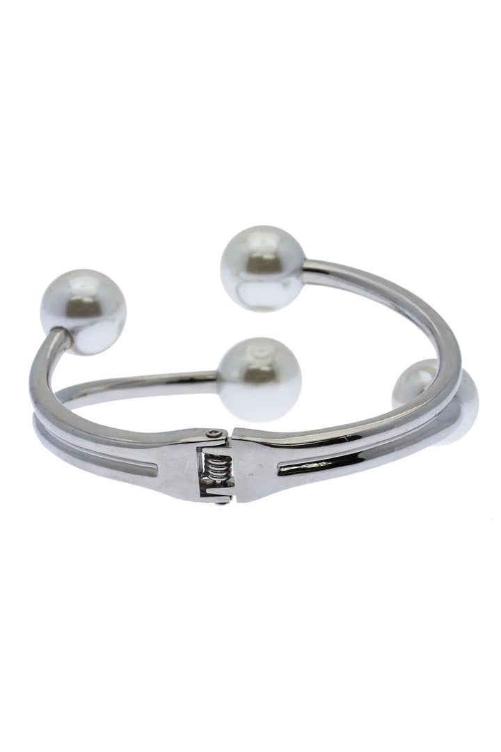 Hinged Pearl Cuff Bracelet Silver