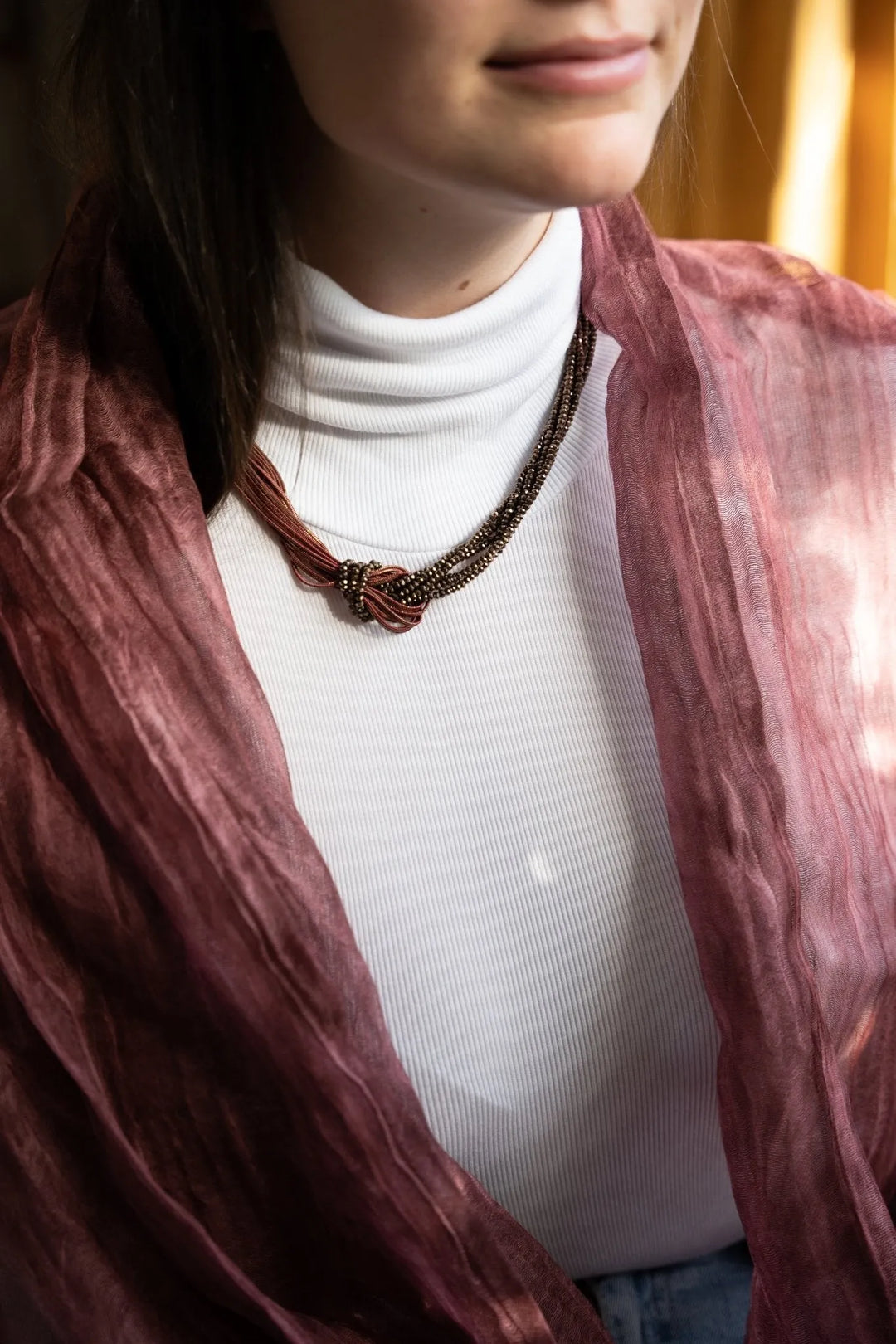 Knotted Chain Layered Statement Necklace Maroon