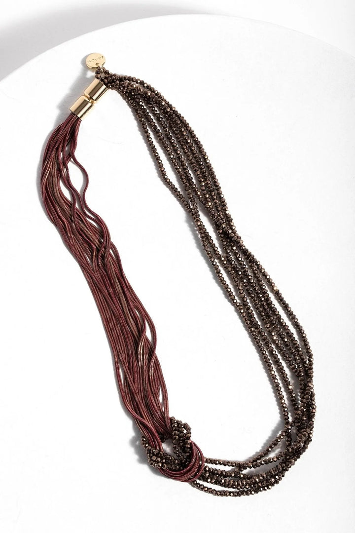 Knotted Chain Layered Statement Necklace Maroon