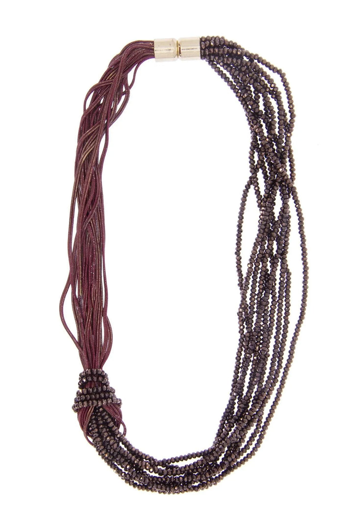 Knotted Chain Layered Statement Necklace Maroon