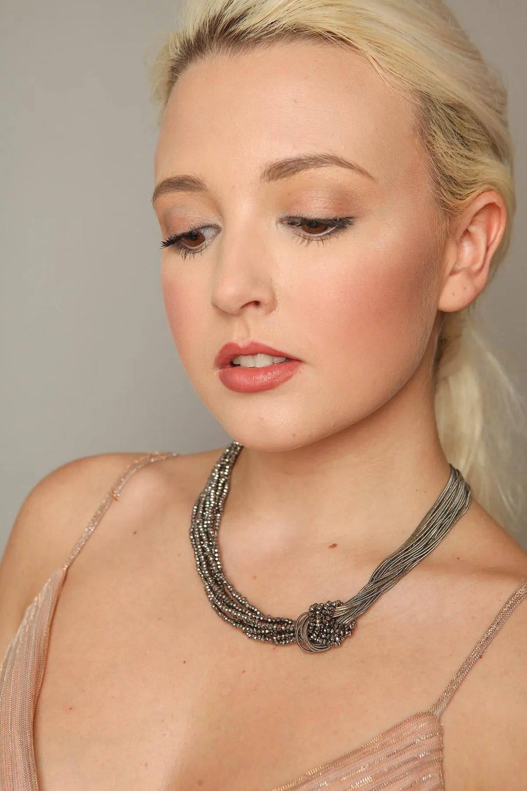 Knotted Chain Layered Statement Necklace Silver