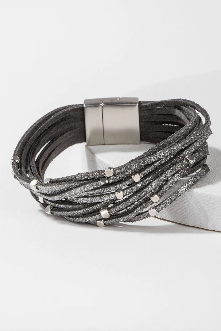 Details Double Wrap Leather Bracelet Dim Gray