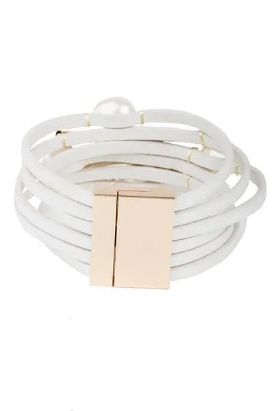 Achai Pearl Double Wrap Leather Bracelet White