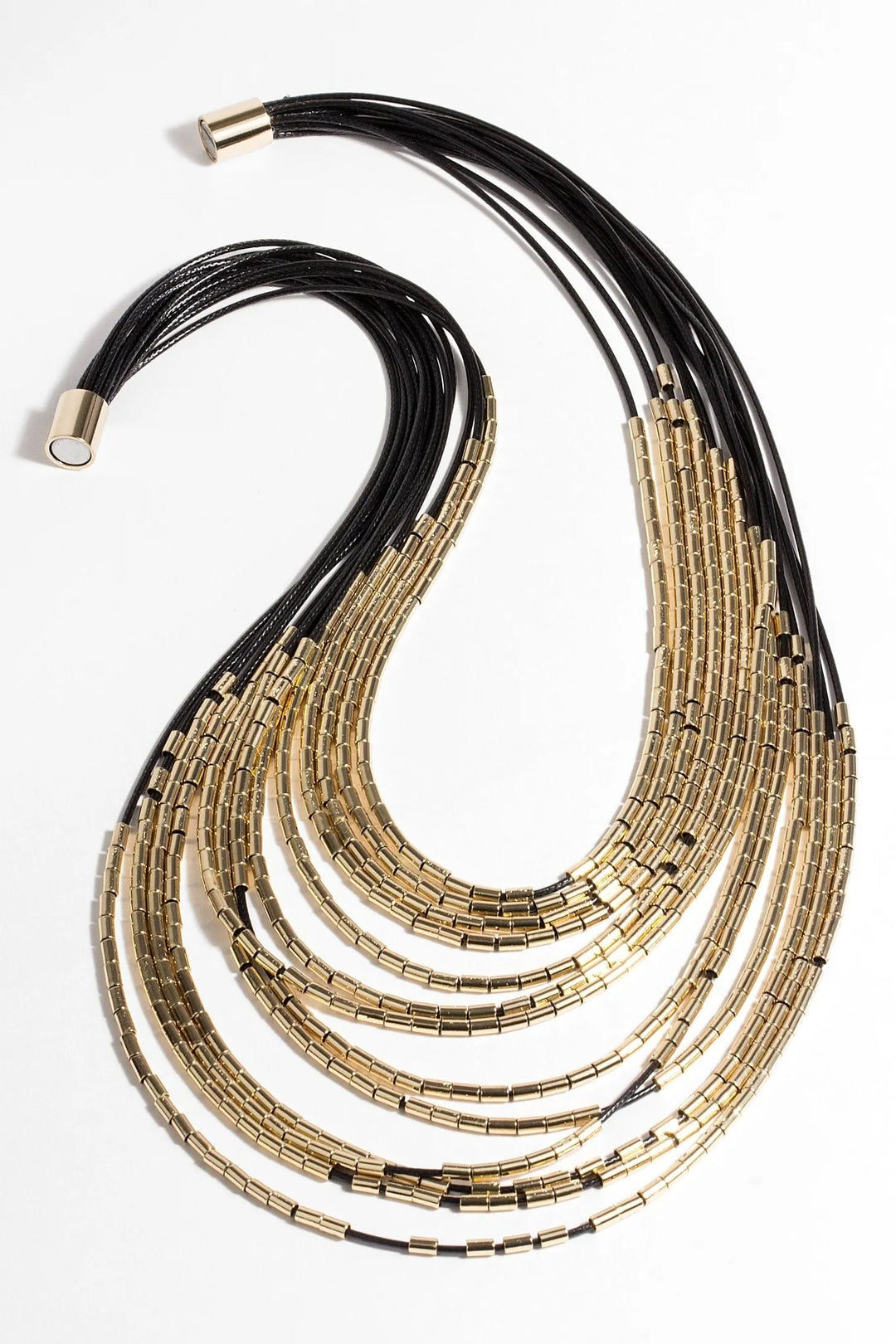 Waterfall Strand Long Layered Necklace Black