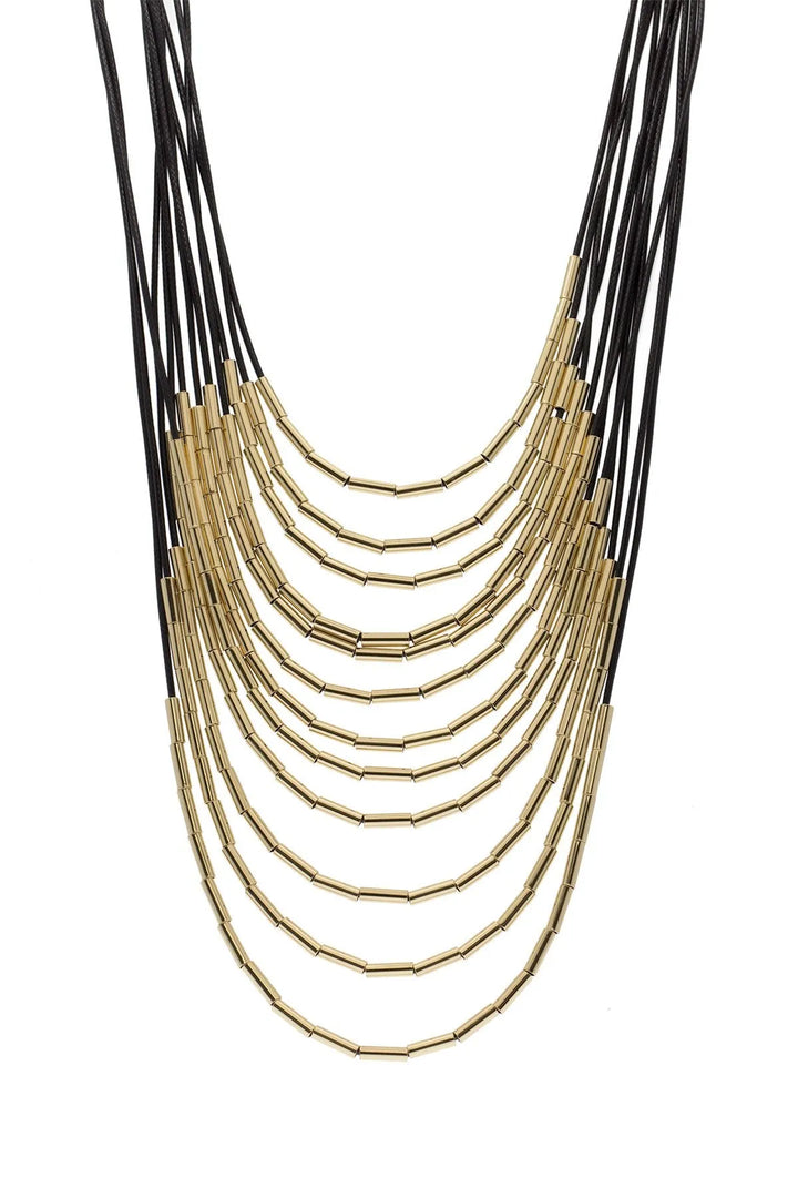 Waterfall Strand Long Layered Necklace Black