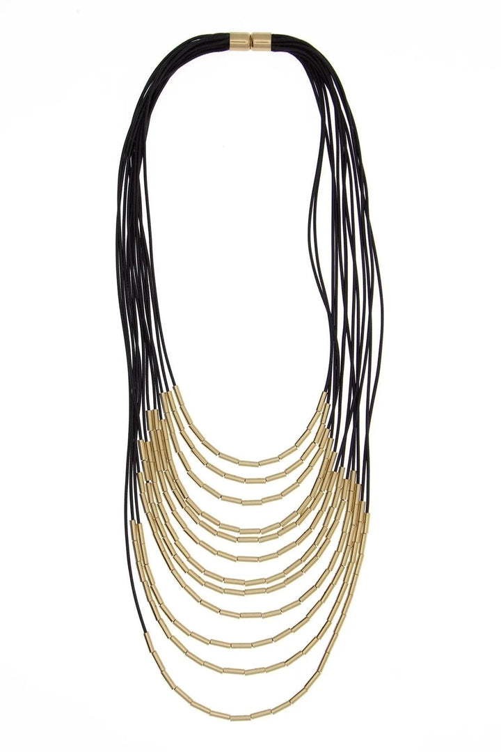 Waterfall Strand Long Layered Necklace Black