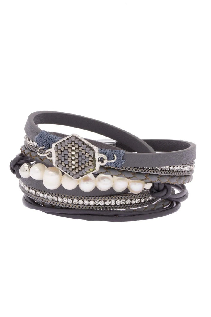 Dream Leather and Crystal Bracelet Dark Gray