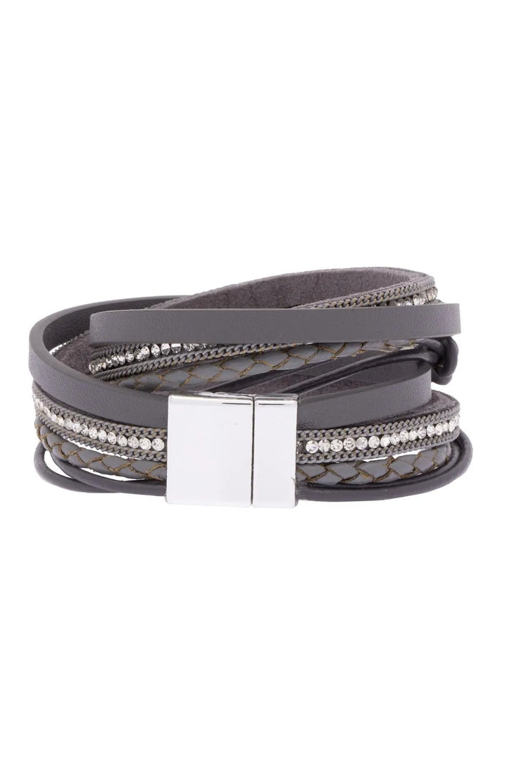 Dream Leather and Crystal Bracelet Dark Gray