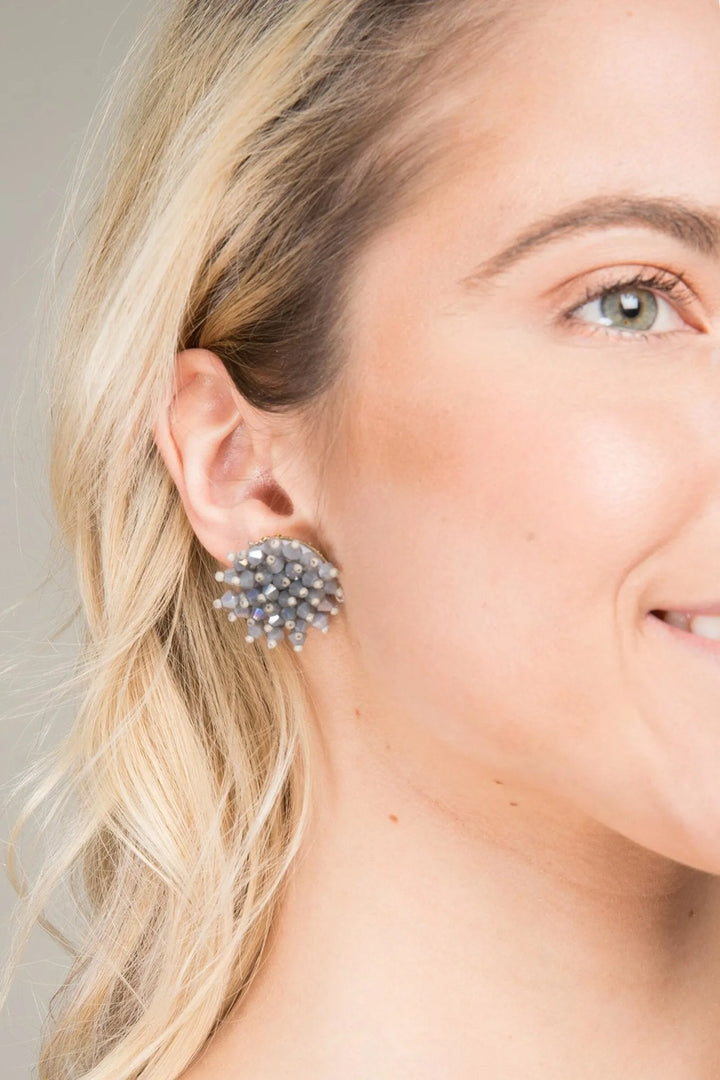 Prickle Beaded Statement Stud Earring Grey