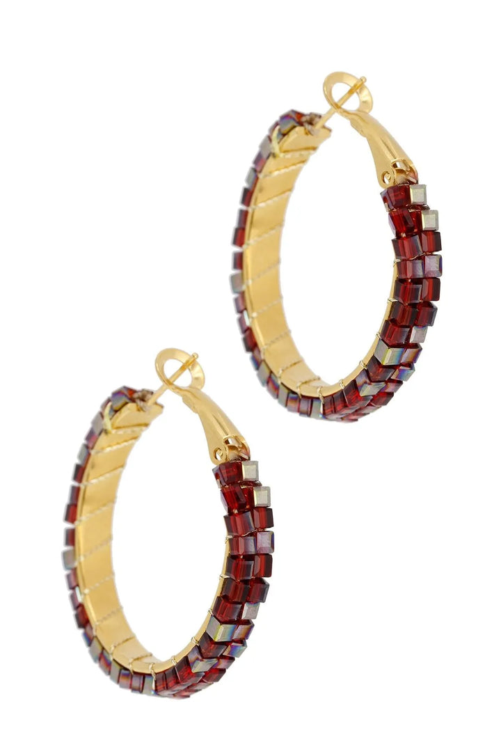 Dainty Beaded Hoop Earring Crimson