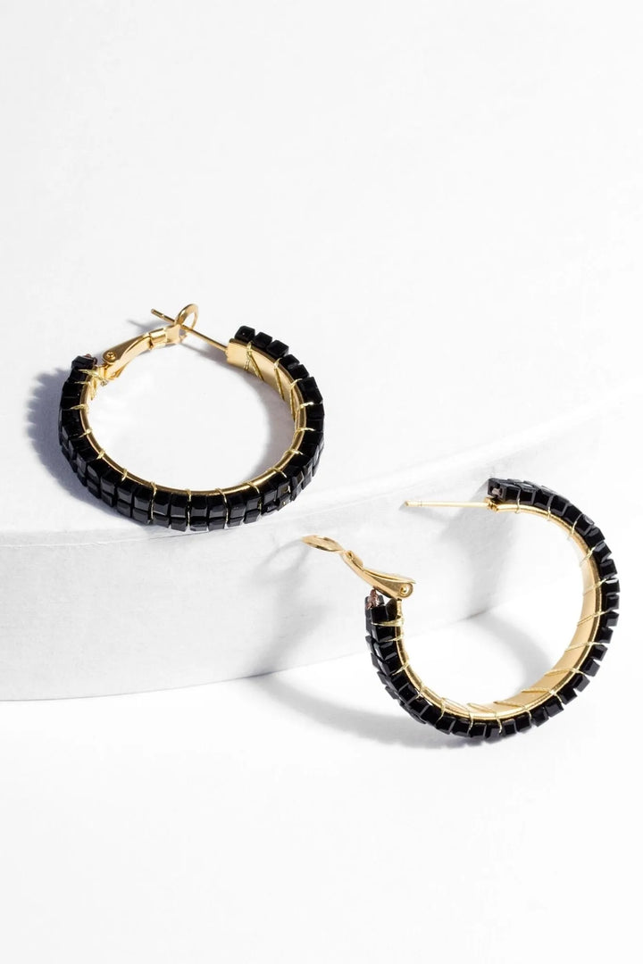 Dainty Beaded Hoop Earring Black