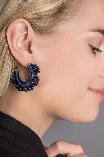 Royal Redux Beaded Hoop Earring Dark Blue