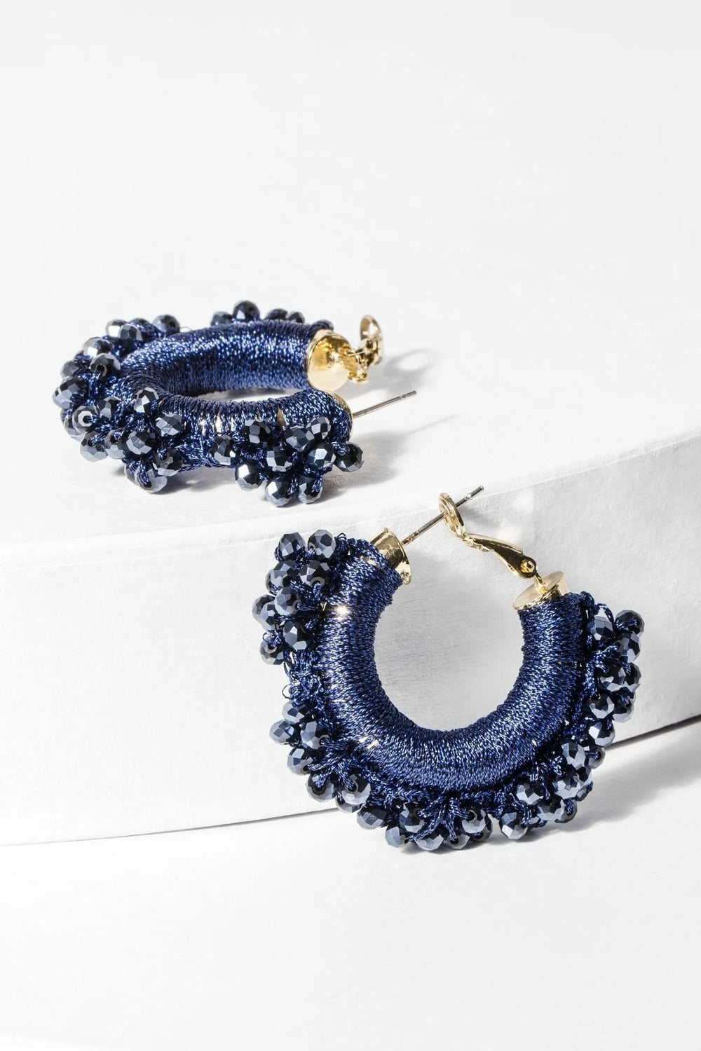 Royal Redux Beaded Hoop Earring Dark Blue