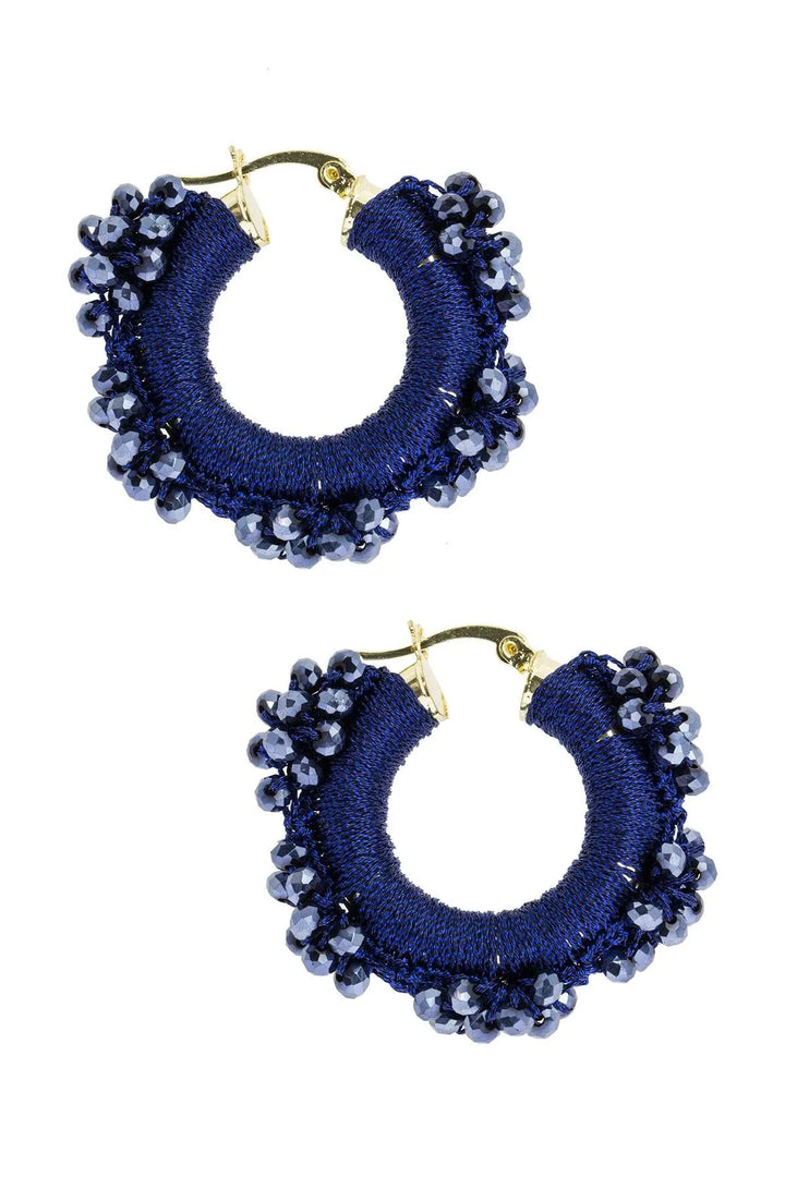 Royal Redux Beaded Hoop Earring Dark Blue