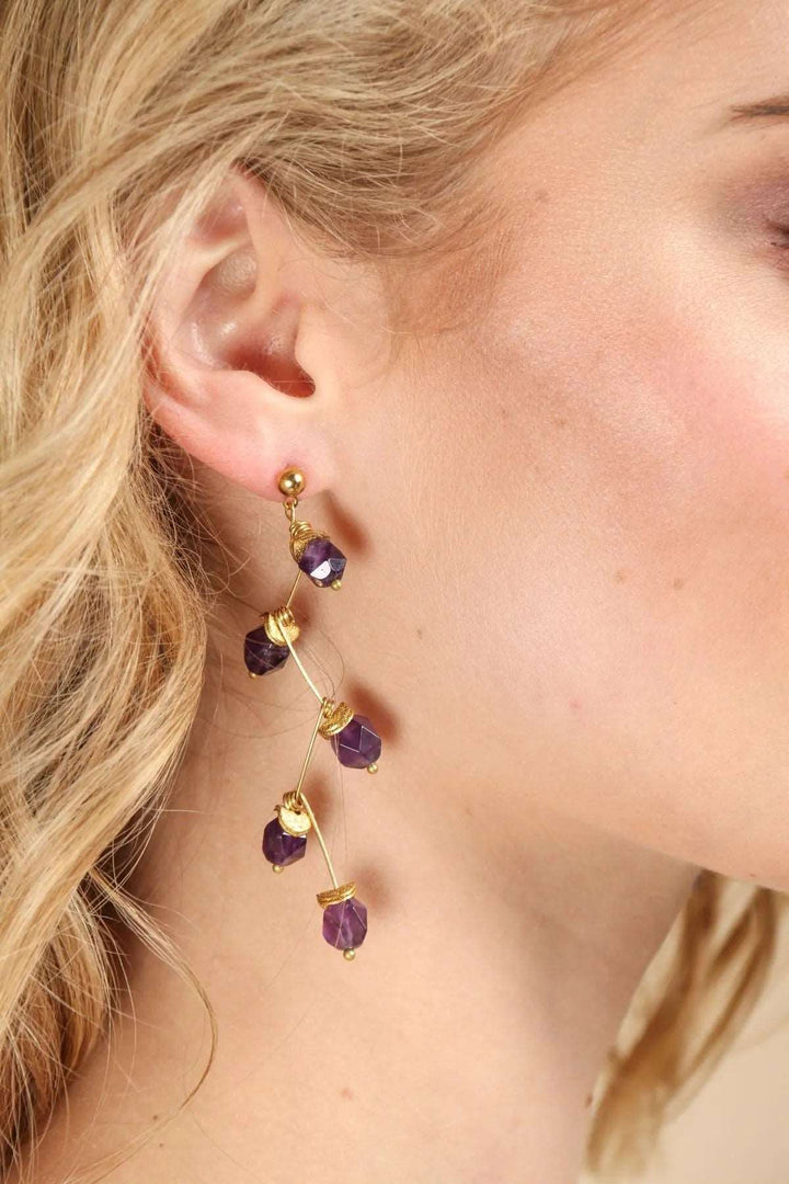 Branch Dangle Gemstone Earring Purple